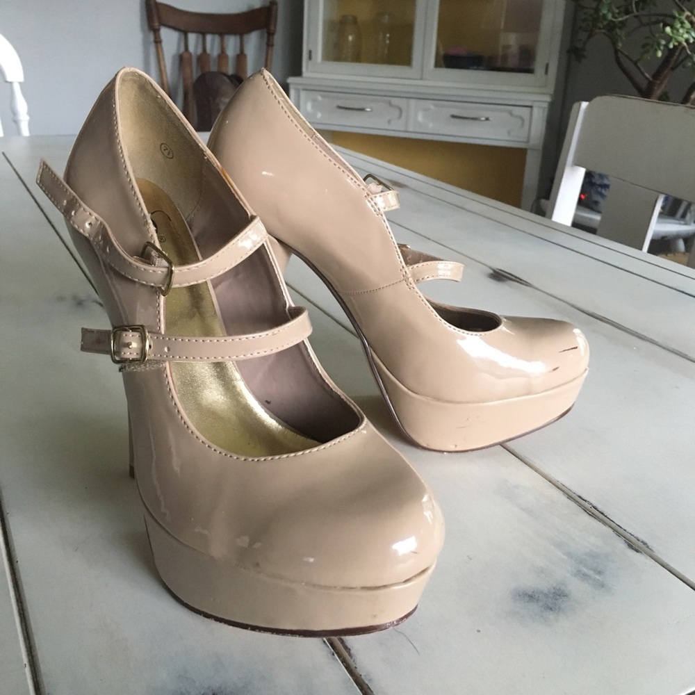 Tan strap high heels